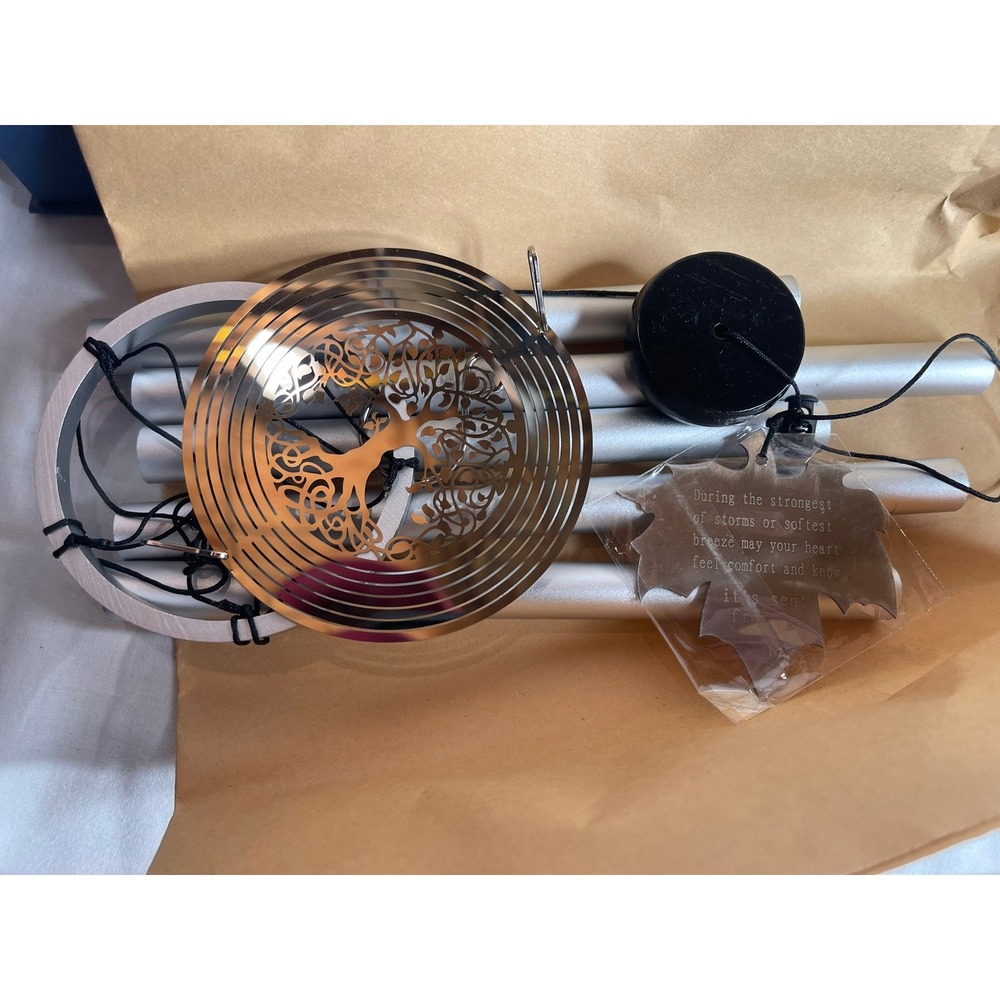 Memorial Wind Chime Sympathy Gift Tree of Life Engraved‎ Leaf Sail Silver Black